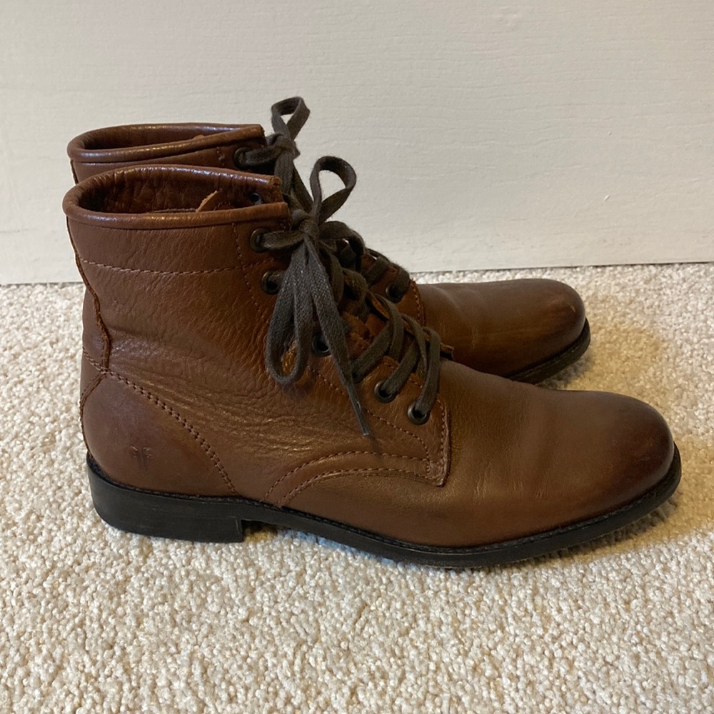 Frye Boots Tan Leather Booties Short Tie Up Boots
